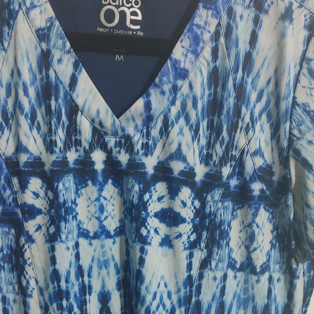 Barco Uniforms Blue and White V-Neck Top